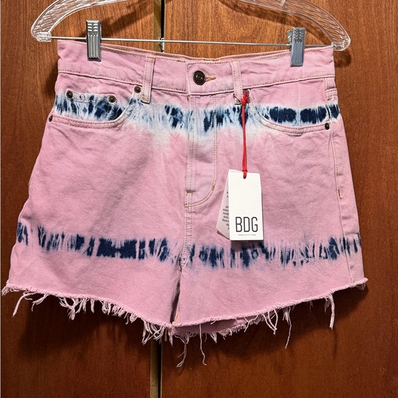 Women's BDG Pax Pink Tie-Dye High Rise Denim Shorts - Picture 3 of 8